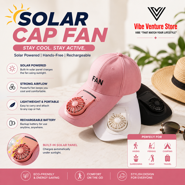 Solar Powered Cooling Cap Fan | Hands-Free Rechargeable Sun Hat Fan for Outdoor Use