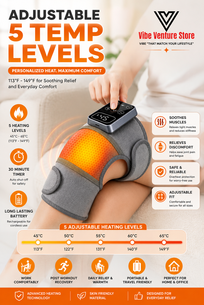Premium Heated Knee & Leg Vibration Massager – Electric Heating Therapy Wrap for Knee, Elbow & Leg | Pain Relief & Muscle Relaxation | Rechargeable Physiotherapy Massager