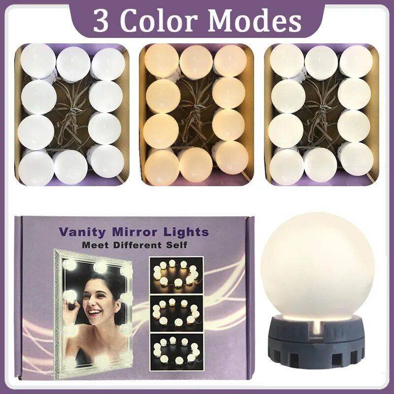 LED Vanity Mirror Bulb Lights – Hollywood Makeup Mirror Lighting Kit (10 Pcs Set, Adjustable Brightness) Mirror Light, Vanity Light