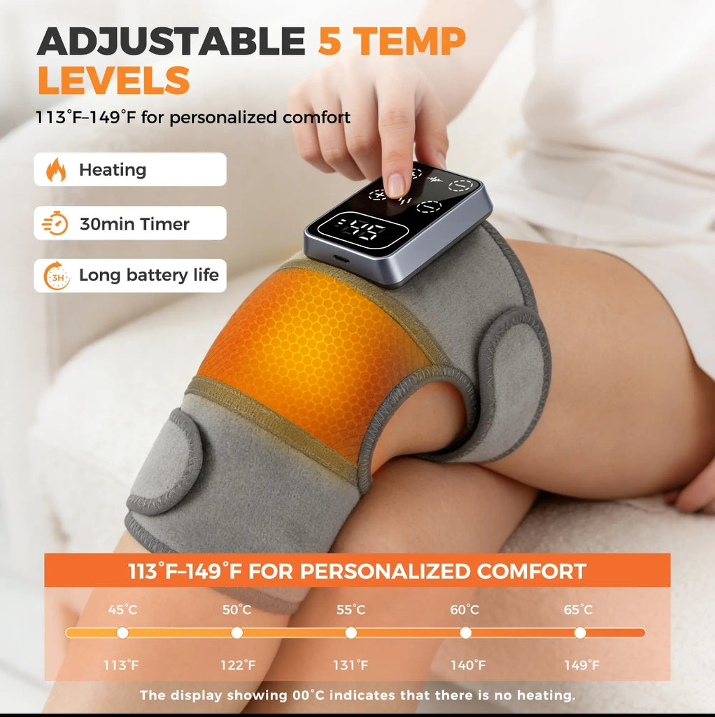 Premium Heated Knee & Leg Vibration Massager – Electric Heating Therapy Wrap for Knee, Elbow & Leg | Pain Relief & Muscle Relaxation | Rechargeable Physiotherapy Massager