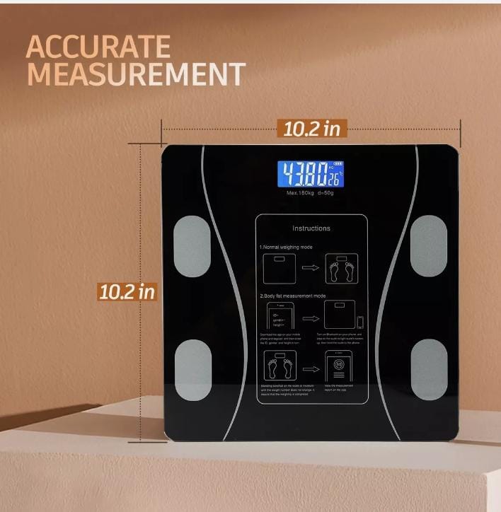 Bluetooth Smart Body Fat Weighing Scale – Digital BMI & Body Composition Analyzer with Mobile App | Glossy Black