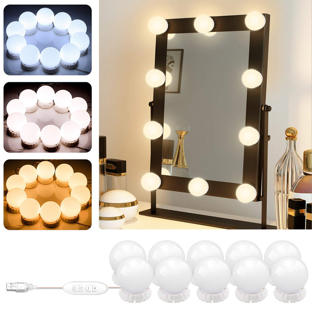 LED Vanity Mirror Bulb Lights – Hollywood Makeup Mirror Lighting Kit (10 Pcs Set, Adjustable Brightness) Mirror Light, Vanity Light