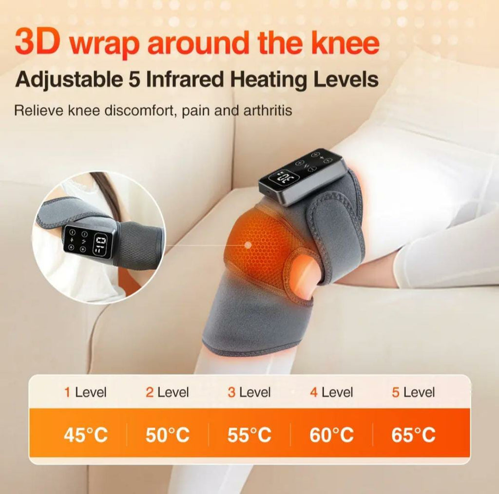 Premium Heated Knee & Leg Vibration Massager – Electric Heating Therapy Wrap for Knee, Elbow & Leg | Pain Relief & Muscle Relaxation | Rechargeable Physiotherapy Massager
