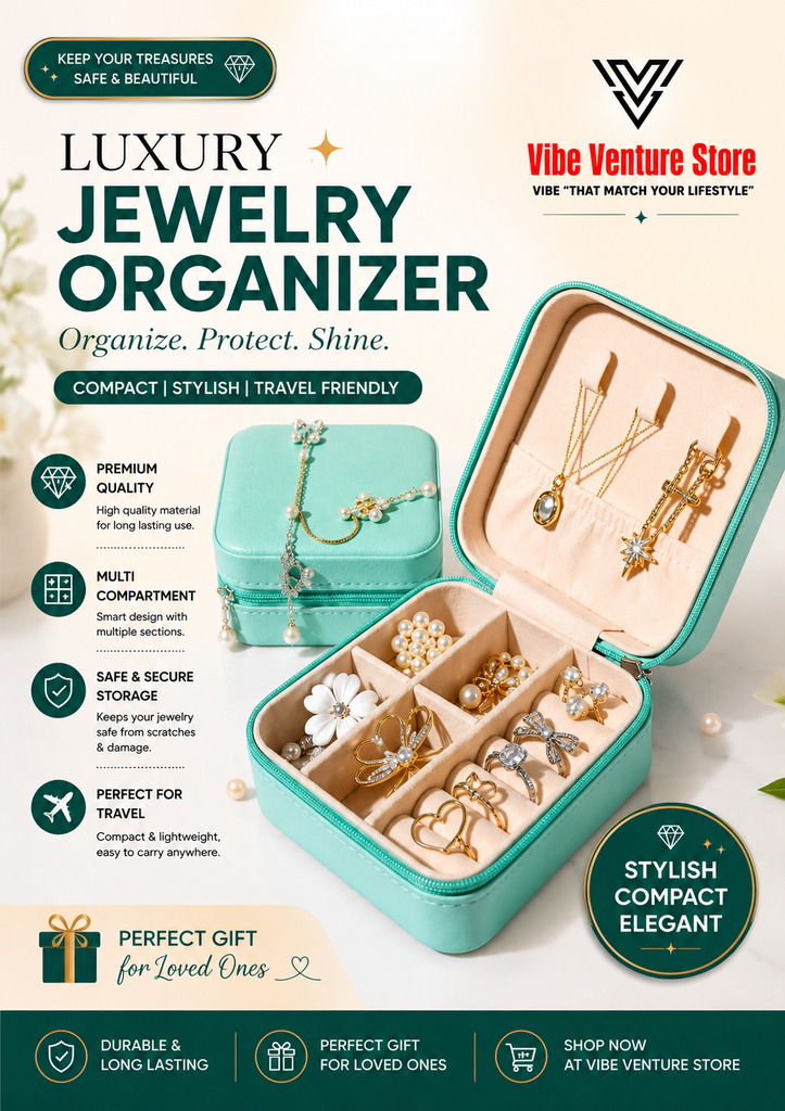 Multi-Layer Jewellery Organizer Box with Mirror | Portable Jewelry Storage Case for Rings, Earrings, Necklaces & Bracelets