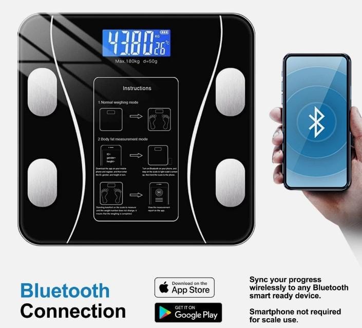 Bluetooth Smart Body Fat Weighing Scale – Digital BMI & Body Composition Analyzer with Mobile App | Glossy Black